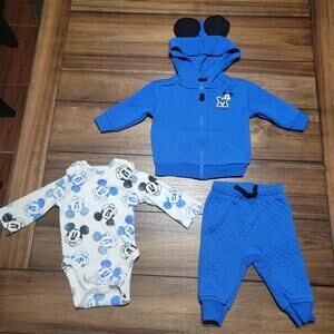 3 Pc Disney X Jumping Beans Infant Blue Mickey Body Suit & Jogger - Size 3M